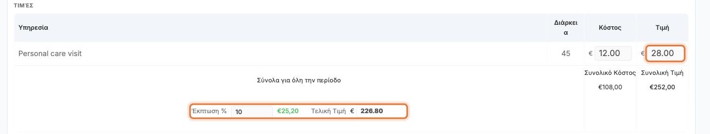 Η τιμή αλλαγμένη σε 28 και έκπτωση 10%