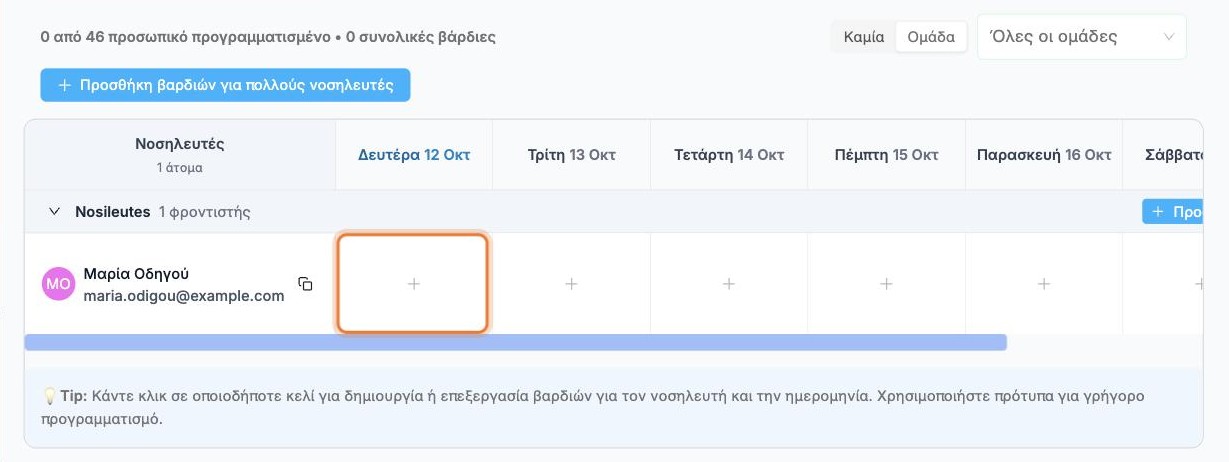 Η εβδομάδα βαρδιών με επισημασμένο ένα κελί