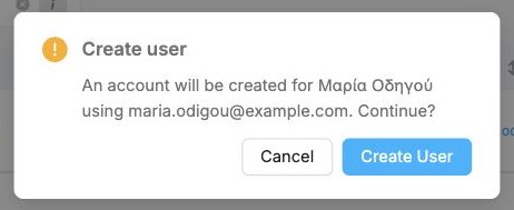 The Create user confirmation