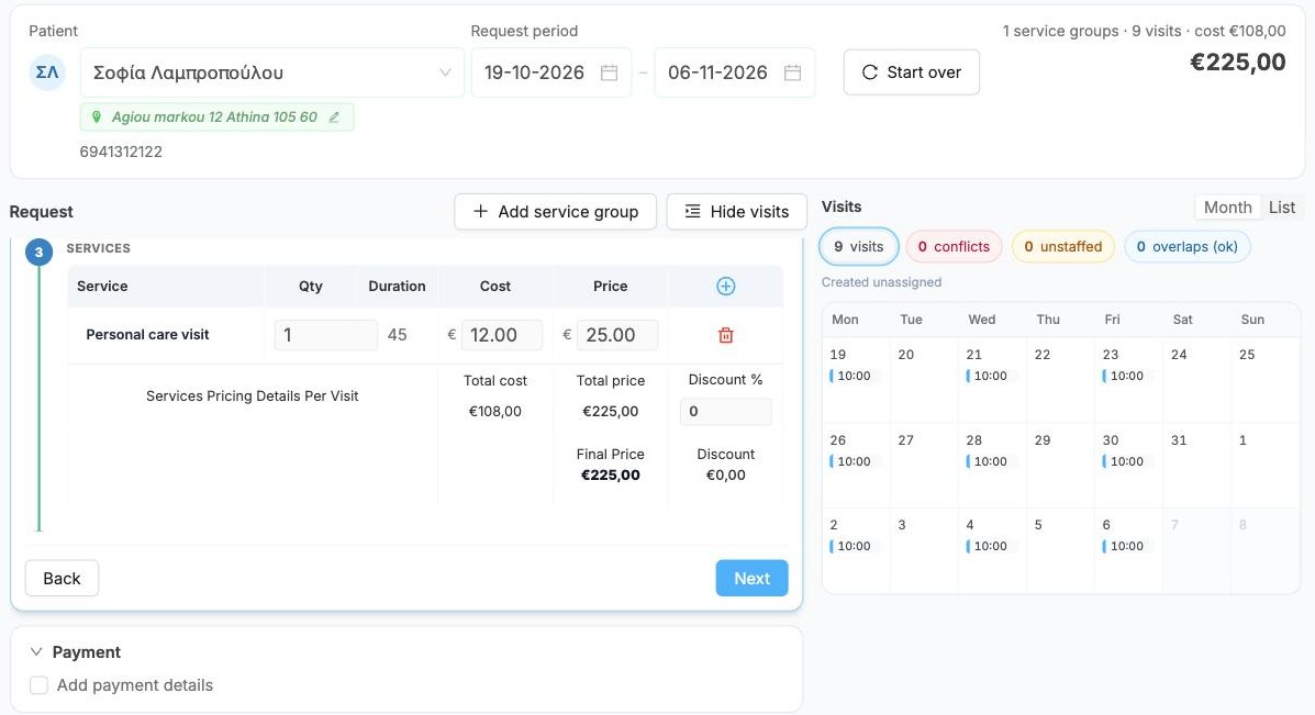 Step 3, Services, with the price table