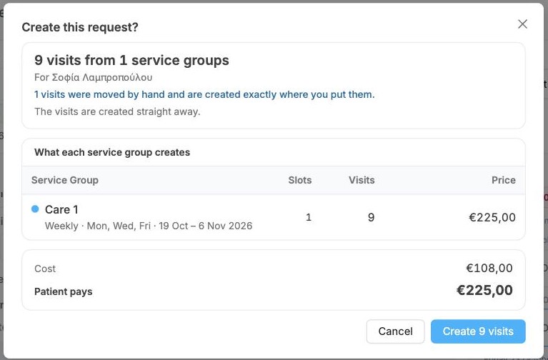 The Create this request confirmation