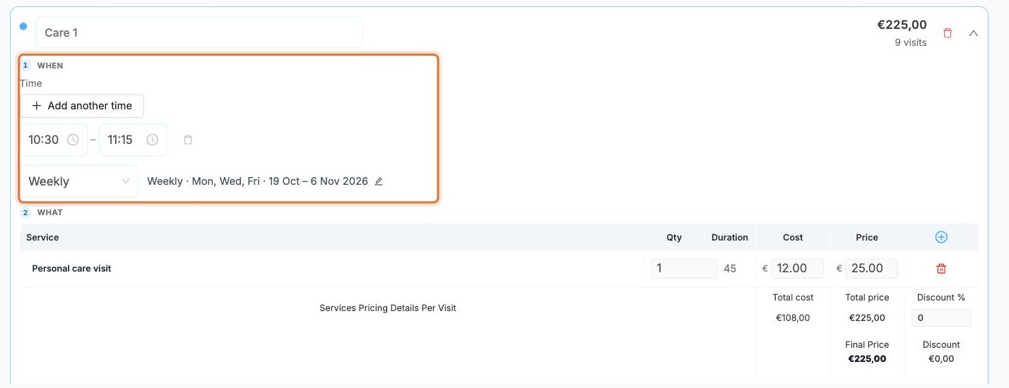 The same time and repeat in the service group card