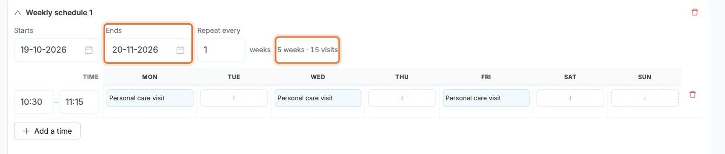 Ends changed to 20 November and the visit count now 15
