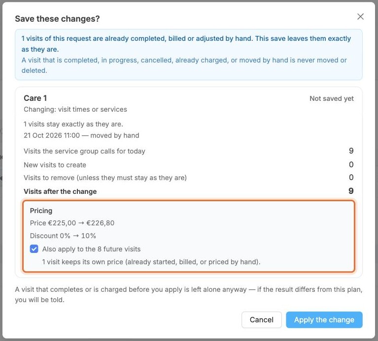 The Pricing section of the save window