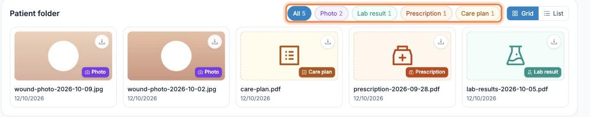 The patient folder with filter chips per type