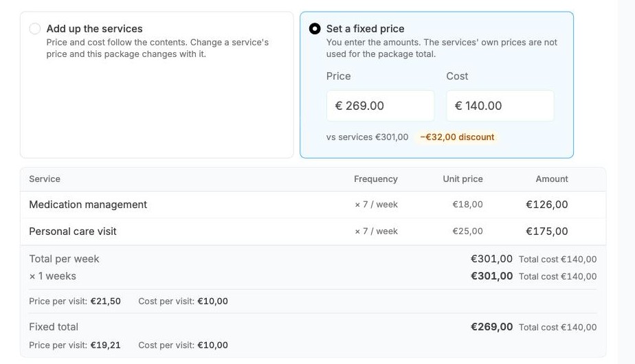 The pricing section with a fixed price and discount