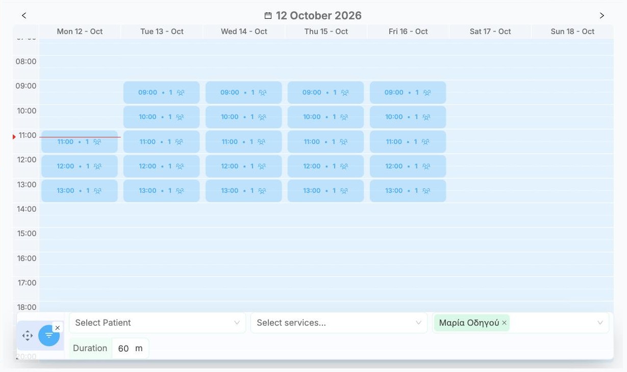 The Availability page filtered to one caregiver