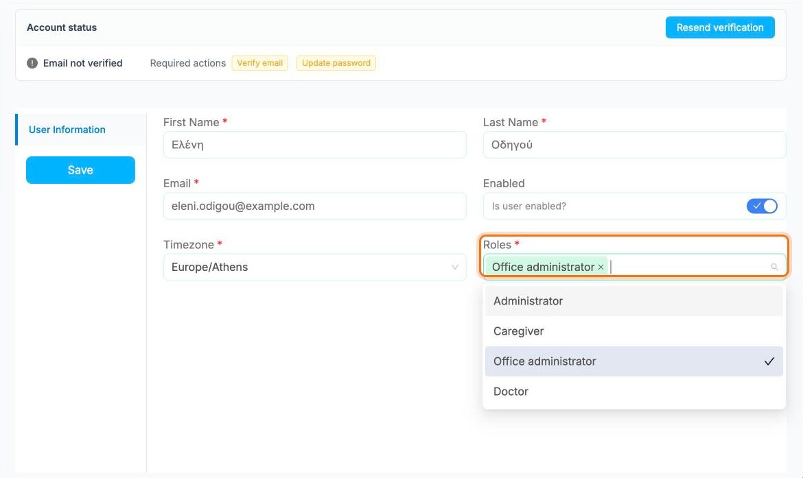 The Roles field on the Edit User page