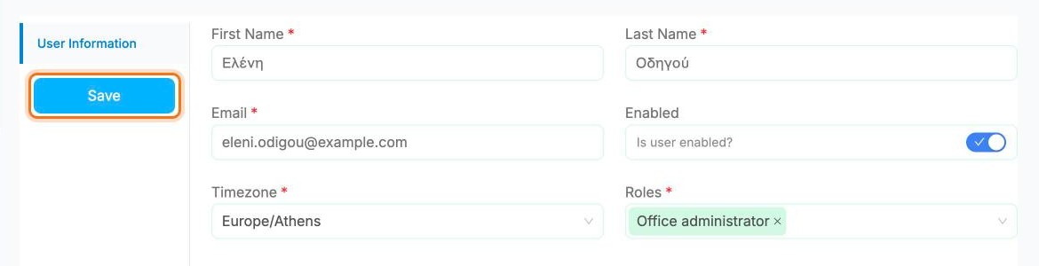 The Save button on the Edit User page